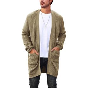 imageRuncati Mens Cardigan Sweater Casual Cable Knit V Neck Open Front Ribbed Long Winter SweatersArmy Green