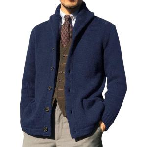 imageRuncati Mens Shawl Collar Cardigan Sweaters Button Down Cable Knitted Loose Fit Knitwear Open Front Sweaters Winter OutwearNavy