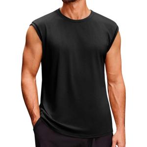 imageRuncati Mens Sleeveless Tank Tops Crewneck Casual Workout Gym Cut Off Muscle Fit T ShirtBlack