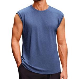 imageRuncati Mens Sleeveless Tank Tops Crewneck Casual Workout Gym Cut Off Muscle Fit T ShirtBlue