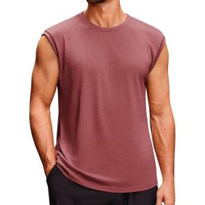 imageRuncati Mens Sleeveless Tank Tops Crewneck Casual Workout Gym Cut Off Muscle Fit T ShirtWine Red