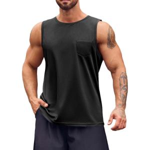 imageRuncati Mens Sleeveless Workout Tank Tops Athletic Muscle Gym T Shirts with PocketsBlack