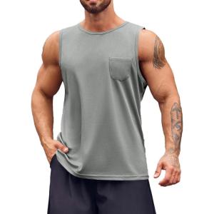 imageRuncati Mens Sleeveless Workout Tank Tops Athletic Muscle Gym T Shirts with PocketsGrey