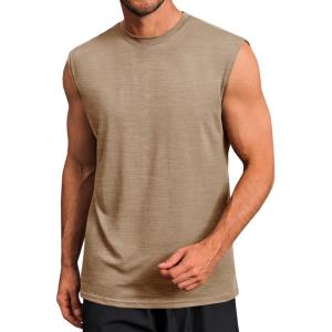 imageRuncati Mens Workout Tank Tops Sleeveless Muscle Cut Off Shirt Athletic Gym T ShirtsKhaki