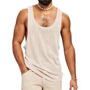 imageRuncati Mens Workout Tank Tops Sleeveless Shirt Muscle Gym Bodybuilding Fitness Training Loose Fit T ShirtsBeige