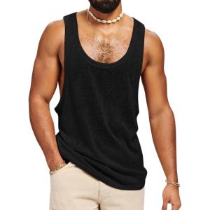 imageRuncati Mens Workout Tank Tops Sleeveless Shirt Muscle Gym Bodybuilding Fitness Training Loose Fit T ShirtsBlack