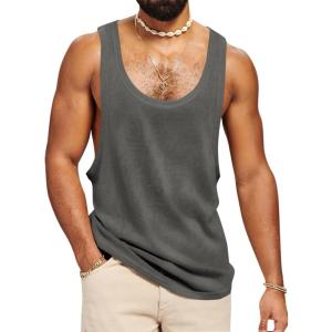 imageRuncati Mens Workout Tank Tops Sleeveless Shirt Muscle Gym Bodybuilding Fitness Training Loose Fit T ShirtsDark Grey