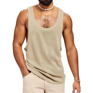 imageRuncati Mens Workout Tank Tops Sleeveless Shirt Muscle Gym Bodybuilding Fitness Training Loose Fit T ShirtsKhaki