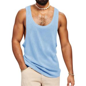 imageRuncati Mens Workout Tank Tops Sleeveless Shirt Muscle Gym Bodybuilding Fitness Training Loose Fit T ShirtsSky Blue
