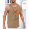 imageRuncati Mens Workout Tank Tops Gym Sleeveless Shirts Palm Tree Vintage Style TShirtKhaki