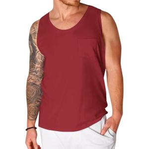 imageRuncati Mens Sleeveless Tank Tops Crewneck Workout Gym Cotton Muscle Pocket T ShirtBurgundy