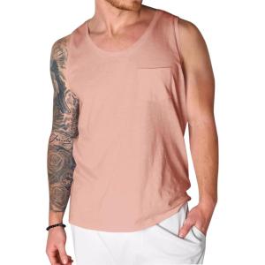 imageRuncati Mens Sleeveless Tank Tops Crewneck Workout Gym Cotton Muscle Pocket T ShirtPink