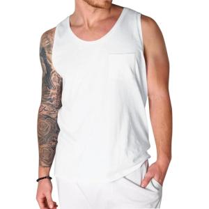 imageRuncati Mens Sleeveless Tank Tops Crewneck Workout Gym Cotton Muscle Pocket T ShirtWhite