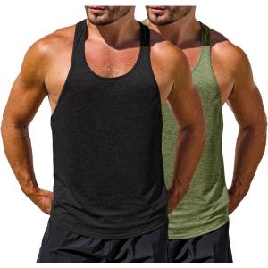 imageRuncati Mens Workout Tank Tops Gym Muscle Athletic Sleeveless T Shirts Bodybuilding Training Fitness TopsArmy GreenBlack