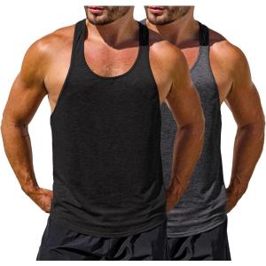 imageRuncati Mens Workout Tank Tops Gym Muscle Athletic Sleeveless T Shirts Bodybuilding Training Fitness TopsBlackDark Grey