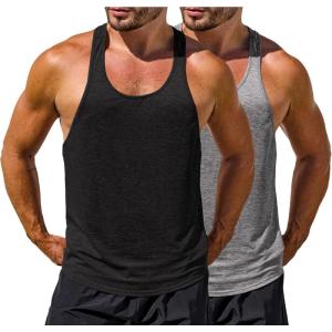 imageRuncati Mens Workout Tank Tops Gym Muscle Athletic Sleeveless T Shirts Bodybuilding Training Fitness TopsBlackGrey