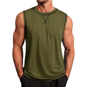 imageRuncati Mens Workout Tank Tops Sleeveless Casual Crewneck Beach T Shirt Muscle Athletic Gym Running TeeArmy Green