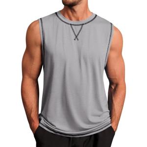 imageRuncati Mens Workout Tank Tops Sleeveless Casual Crewneck Beach T Shirt Muscle Athletic Gym Running TeeGrey