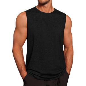 imageRuncati Mens Workout Tank Tops Sleeveless Gym Muscle Athletic T Shirts Casual Summer Beach TopsBlack