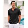 imageRuncati Mens Knit Button Down Shirt Casual Short Sleeve Cotton Polo Shirt Hollow Out Summer Beach TopsBlack