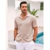 imageRuncati Mens Knit Button Down Shirt Casual Short Sleeve Cotton Polo Shirt Hollow Out Summer Beach TopsKhaki