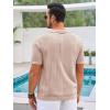 imageRuncati Mens Knit Button Down Shirt Casual Short Sleeve Cotton Polo Shirt Hollow Out Summer Beach TopsKhaki