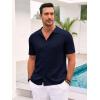 imageRuncati Mens Knit Button Down Shirt Casual Short Sleeve Cotton Polo Shirt Hollow Out Summer Beach TopsNavy