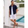 imageRuncati Mens Knit Button Down Shirt Casual Short Sleeve Cotton Polo Shirt Hollow Out Summer Beach TopsNavy