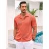 imageRuncati Mens Knit Button Down Shirt Casual Short Sleeve Cotton Polo Shirt Hollow Out Summer Beach TopsOrange