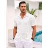 imageRuncati Mens Knit Button Down Shirt Casual Short Sleeve Cotton Polo Shirt Hollow Out Summer Beach TopsWhite