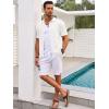 imageRuncati Mens Knit Button Down Shirt Casual Short Sleeve Cotton Polo Shirt Hollow Out Summer Beach TopsWhite