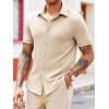 imageRuncati Mens Knit Button Down Shirts Short Sleeve Polo Shirt Vintage Summer Casual Beach Ribbed Textured TopsApricot