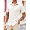 imageRuncati Mens Knit Button Down Shirts Short Sleeve Polo Shirt Vintage Summer Casual Beach Ribbed Textured TopsBeige