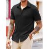 imageRuncati Mens Knit Button Down Shirts Short Sleeve Polo Shirt Vintage Summer Casual Beach Ribbed Textured TopsBlack