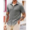 imageRuncati Mens Knit Button Down Shirts Short Sleeve Polo Shirt Vintage Summer Casual Beach Ribbed Textured TopsDark Grey