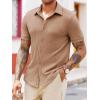 imageRuncati Mens Knit Button Down Shirts Short Sleeve Polo Shirt Vintage Summer Casual Beach Ribbed Textured TopsKhaki