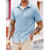 imageRuncati Mens Knit Button Down Shirts Short Sleeve Polo Shirt Vintage Summer Casual Beach Ribbed Textured TopsLight Blue