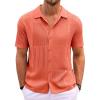 imageRuncati Mens Knit Button Down Shirt Casual Short Sleeve Cotton Polo Shirt Hollow Out Summer Beach TopsOrange