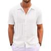 imageRuncati Mens Knit Button Down Shirt Casual Short Sleeve Cotton Polo Shirt Hollow Out Summer Beach TopsWhite