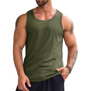 imageRuncati Mens Ribbed Tank Tops 2 Pack Knit Sleeveless Workout T Shirt Muscle Gym Fitness TeeArmy Green