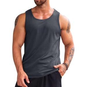 imageRuncati Mens Ribbed Tank Tops 2 Pack Knit Sleeveless Workout T Shirt Muscle Gym Fitness TeeDark Grey