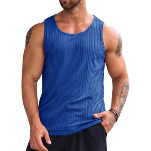 imageRuncati Mens Ribbed Tank Tops 2 Pack Knit Sleeveless Workout T Shirt Muscle Gym Fitness TeeRoyal Blue