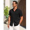 imageRuncati Mens Button Down Shirts Casual Short Sleeve Beach Shirt Summer Cotton Linen Lightweight Hippie TopsBlack
