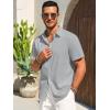 imageRuncati Mens Button Down Shirts Casual Short Sleeve Beach Shirt Summer Cotton Linen Lightweight Hippie TopsGrey