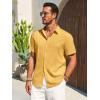imageRuncati Mens Button Down Shirts Casual Short Sleeve Beach Shirt Summer Cotton Linen Lightweight Hippie TopsMustard Yellow