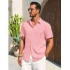 imageRuncati Mens Button Down Shirts Casual Short Sleeve Beach Shirt Summer Cotton Linen Lightweight Hippie TopsPink
