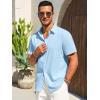 imageRuncati Mens Button Down Shirts Casual Short Sleeve Beach Shirt Summer Cotton Linen Lightweight Hippie TopsSky Blue