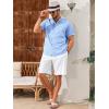 imageRuncati Mens Casual Button Down Shirts Short Sleeve Banded Collar Shirt Linen Beach Summer Hippie TopsBaby Blue