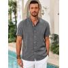 imageRuncati Mens Casual Button Down Shirts Short Sleeve Banded Collar Shirt Linen Beach Summer Hippie TopsDark Grey