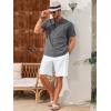 imageRuncati Mens Casual Button Down Shirts Short Sleeve Banded Collar Shirt Linen Beach Summer Hippie TopsDark Grey